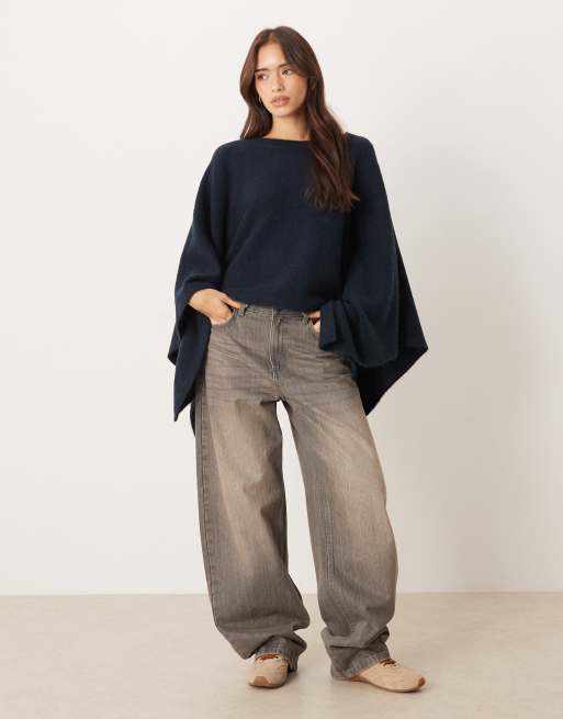 ASOS DESIGN knit cape in navy, 2 of 4