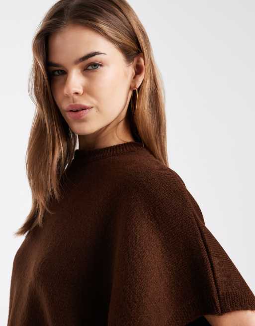 ASOS DESIGN knit cape sweater in brown, 3 of 4