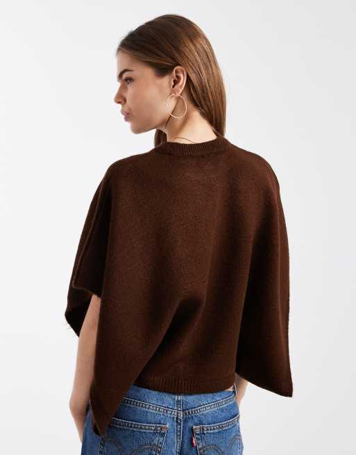 ASOS DESIGN knit cape sweater in brown, 4 of 4