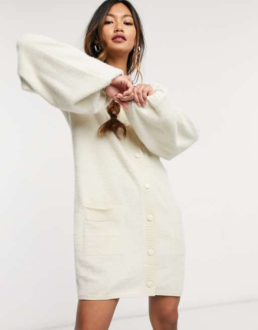 ASOS DESIGN knit cardigan dress in fluffy yarn in cream