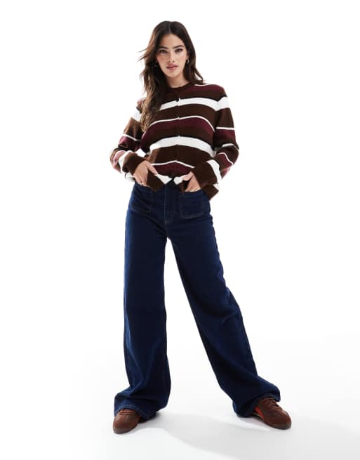 ASOS DESIGN knit cardigan in brown and burgundy stripes, 2 of 4