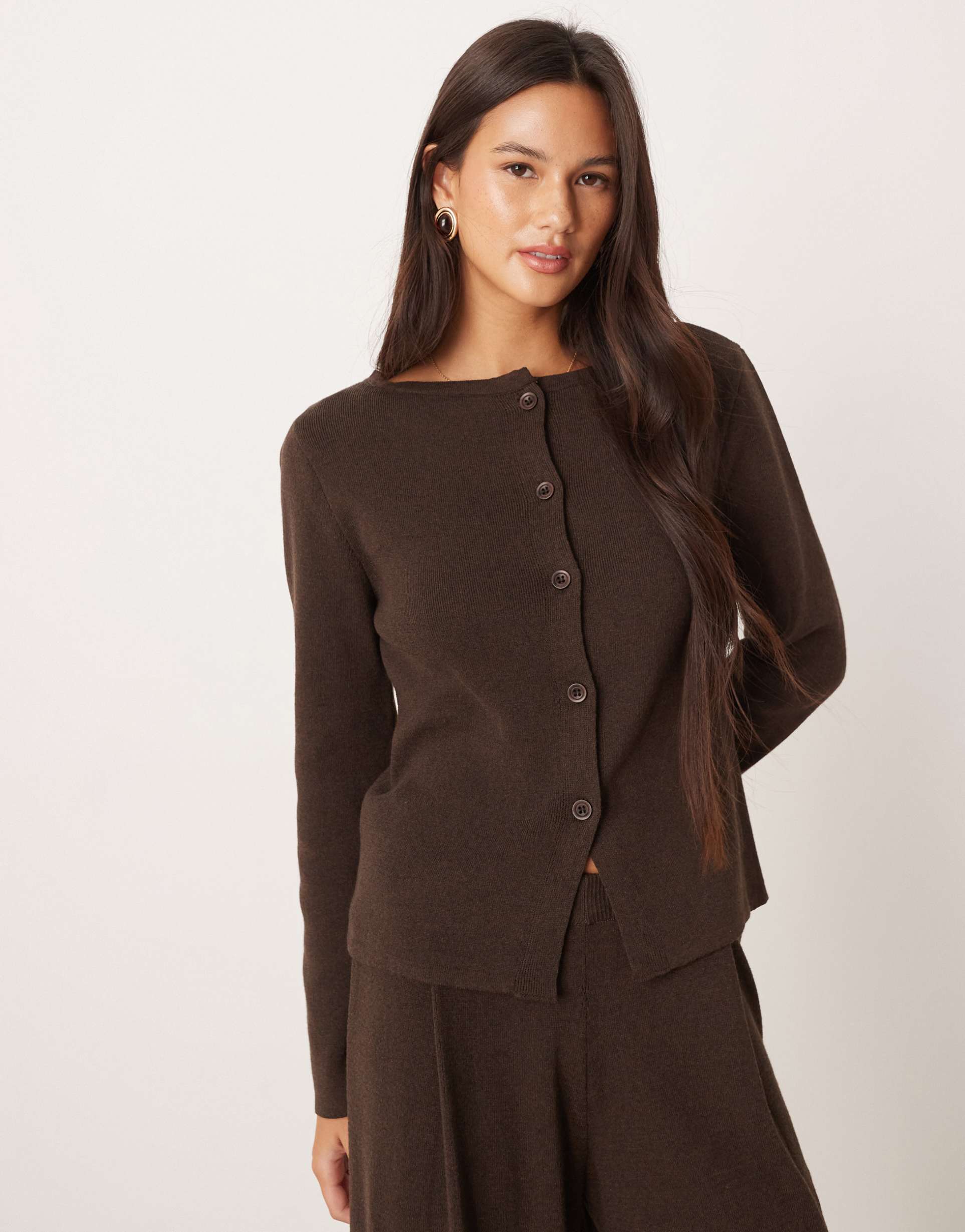 asos design knit cardigan in brown - part of a set