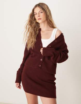 Asos Design Knit Cardigan In Burgundy - Part Of A Set-red