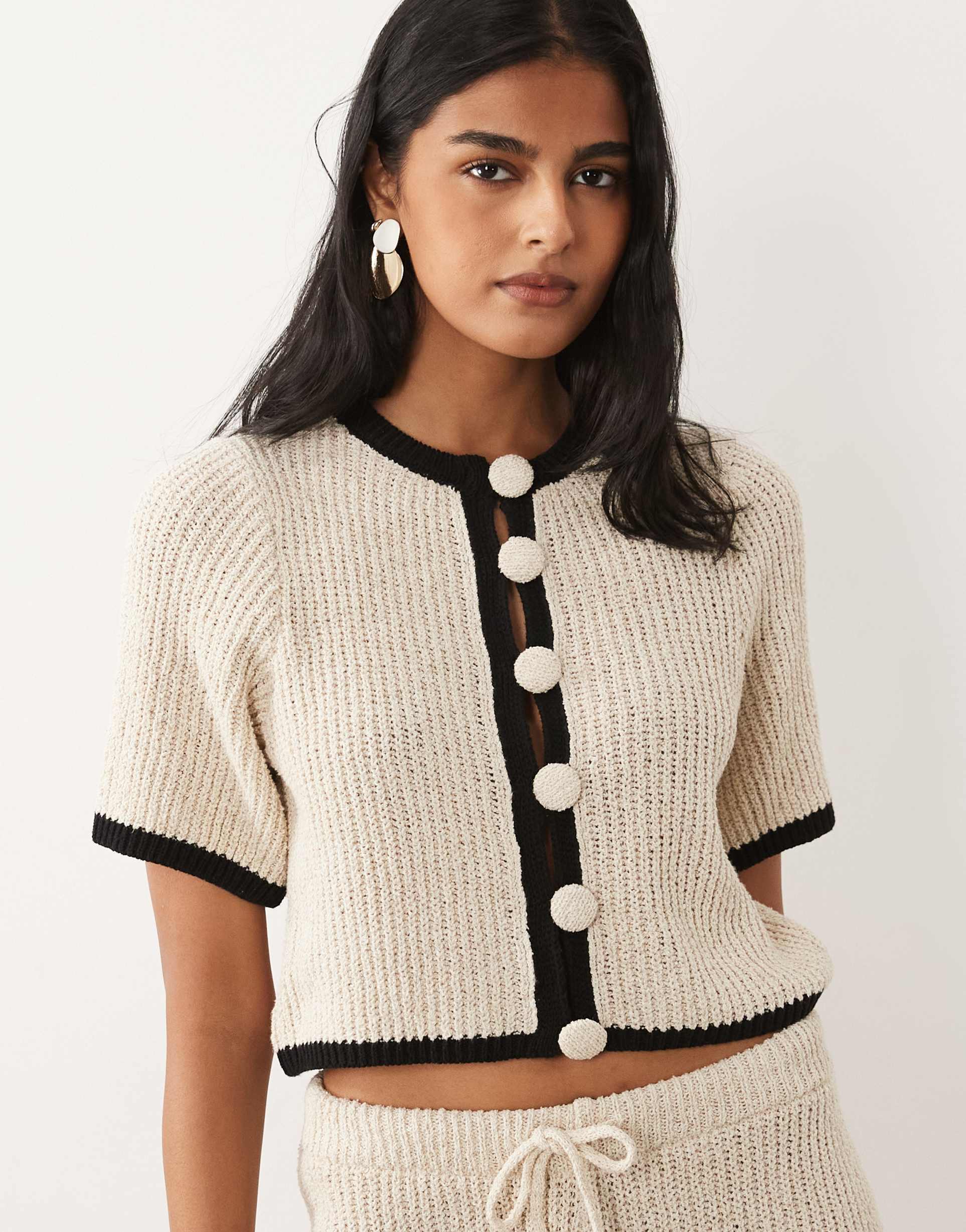 asos design knit cardigan in ecru - part of a set