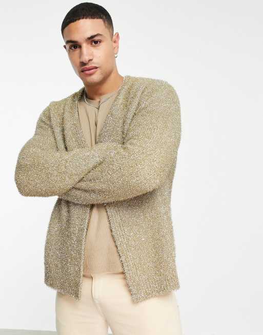 ASOS DESIGN knit cardigan in gold metallic yarn