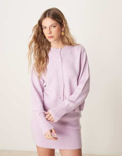 ASOS DESIGN knit cardigan in lilac pink - part of a set - view 1