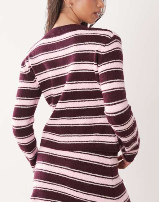 ASOS DESIGN knit cardigan in pink and brown stripe - part of a set, 4 of 4
