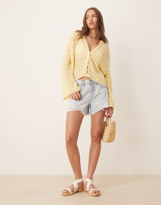 ASOS DESIGN knit cardigan with angel sleeve in buttermilk yellow, 2 of 4