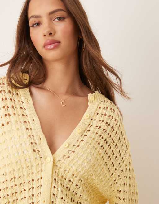 ASOS DESIGN knit cardigan with angel sleeve in buttermilk yellow, 3 of 4