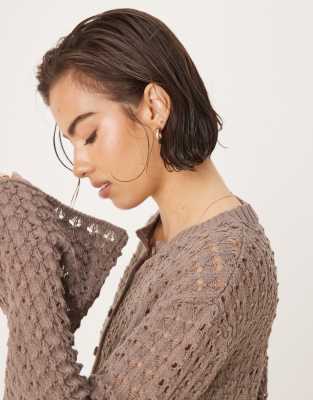 Asos Design Knit Cardigan With Angel Sleeve In Gray