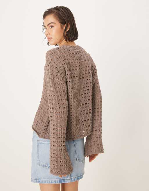ASOS DESIGN knit cardigan with angel sleeve in mocha