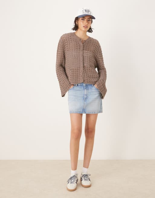 ASOS DESIGN knit cardigan with angel sleeve in mocha