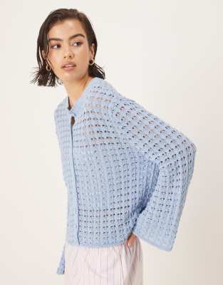 knit cardigan with angel sleeves in blue-Brown
