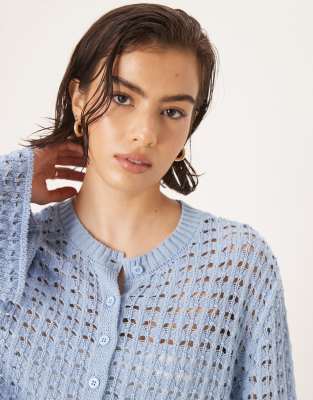 Asos Design Knit Cardigan With Angel Sleeves In Blue