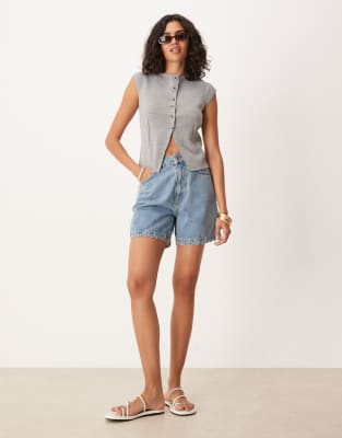 Asos Design Knit Cardigan With Cap Sleeves In Gray