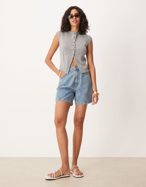 ASOS DESIGN knit cardigan with cap sleeves in gray heather, 2 of 4