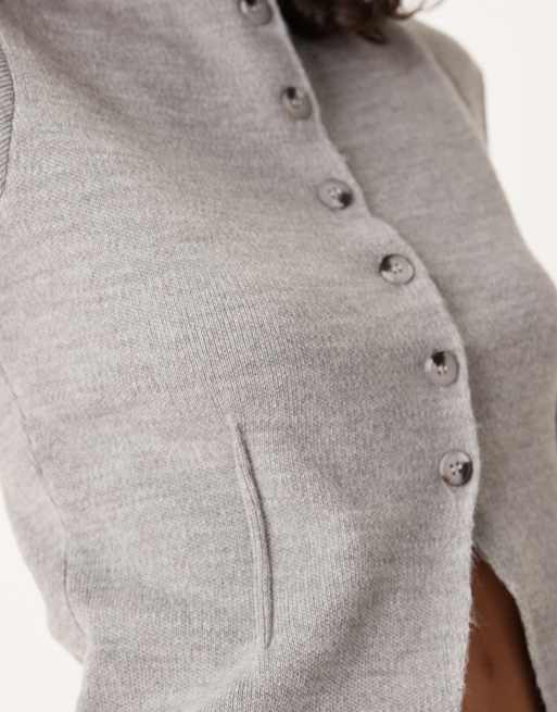 ASOS DESIGN knit cardigan with cap sleeves in gray heather, 4 of 4