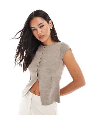 knit cardigan with cap sleeves in mocha-Brown
