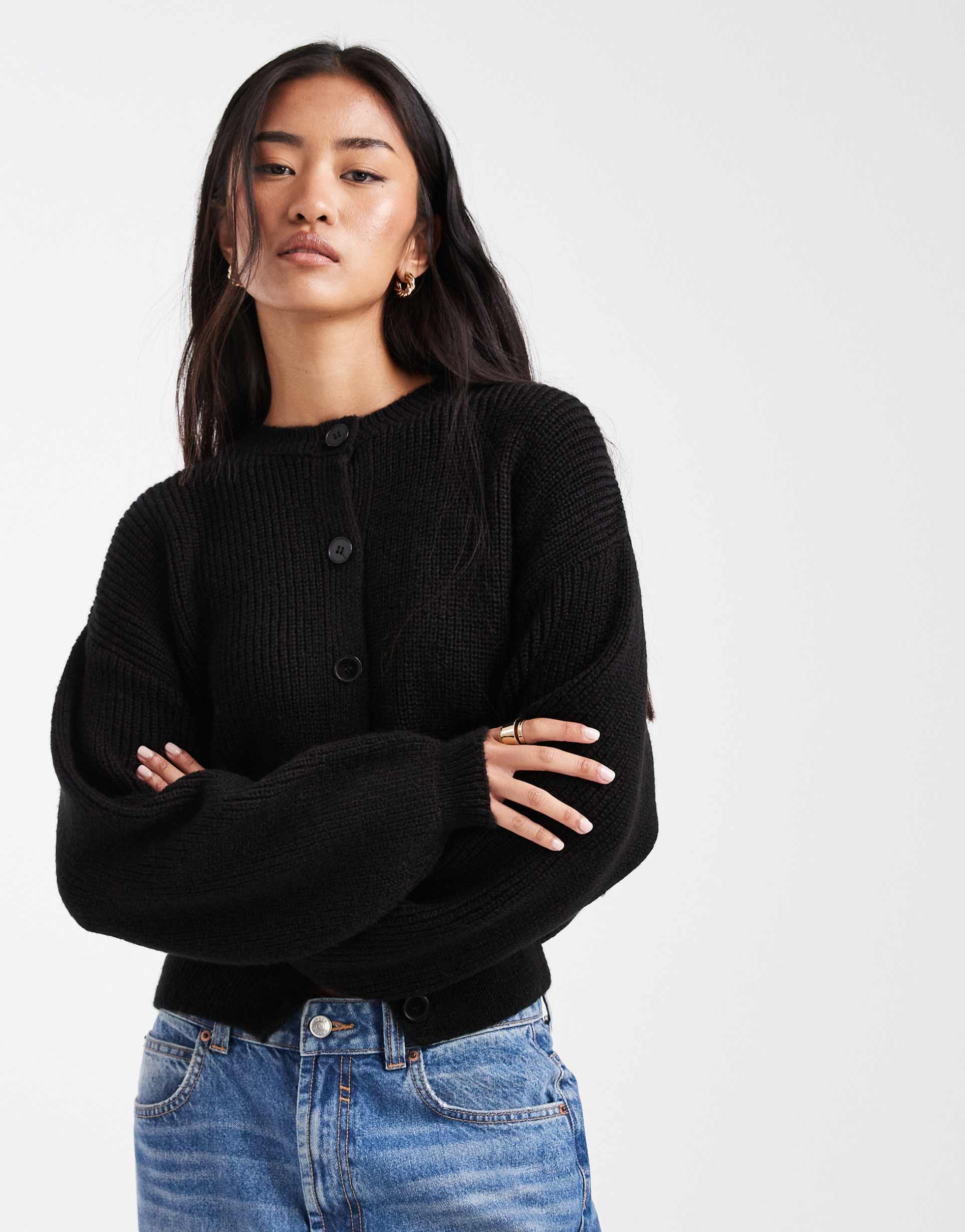 asos design knit cardigan with cocoon sleeve in black