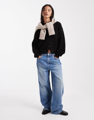 Asos Design Knit Cardigan With Cocoon Sleeve In Black