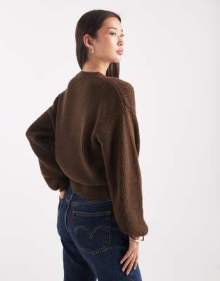 Asos Design Knit Cardigan With Cocoon Sleeve In Brown
