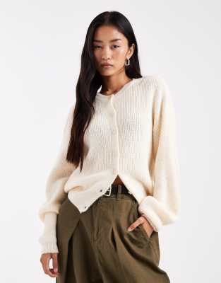 Asos Design Knit Cardigan With Cocoon Sleeve In Neutral