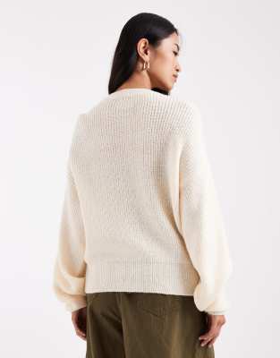 Asos Design Knit Cardigan With Cocoon Sleeve In Neutral