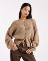 Gina Tricot long sleeve knit wool alpaca wrap cardigan in beige melange