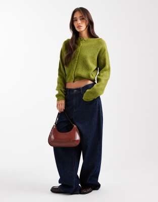 Asos Design Knit Cardigan With Cocoon Sleeves In Green