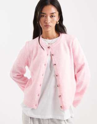 Asos Design Knit Cardigan With Flared Sleeve-pink