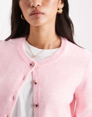 Asos Design Knit Cardigan With Flared Sleeve-pink In Pink