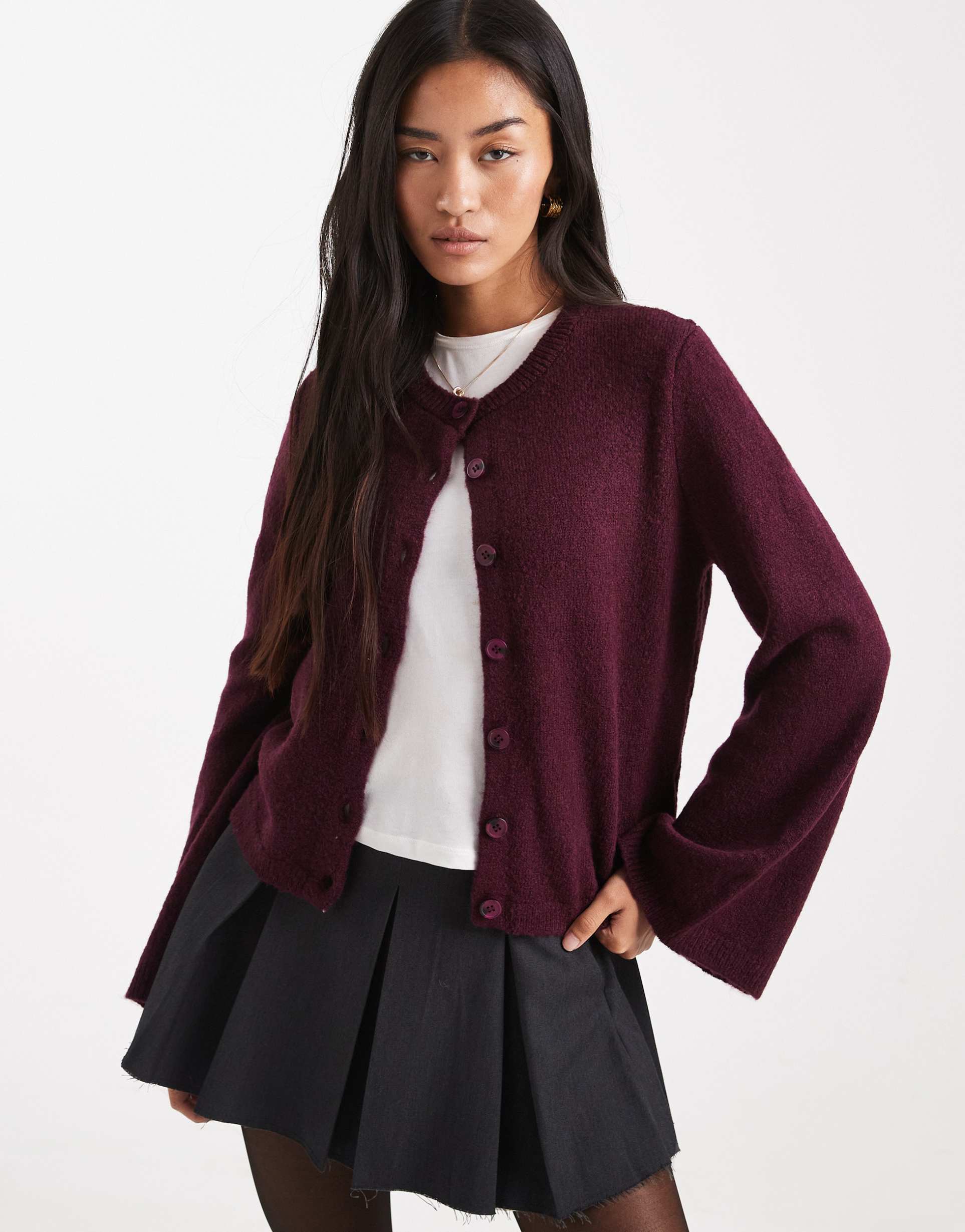 asos design knit cardigan with flared sleeve