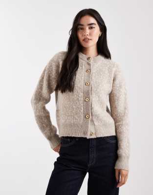 Asos Design Knit Cardigan With Gold Buttons In Neutral