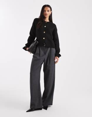 Asos Design Knit Cardigan With Gold Buttons In Black