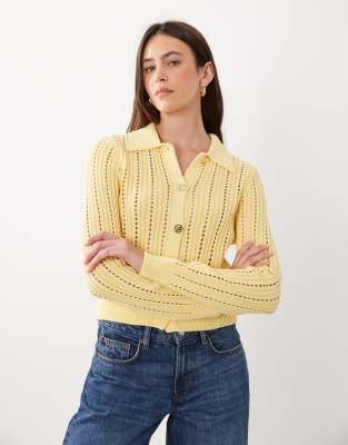 Asos Design Knit Cardigan With Gold Buttons In Yellow