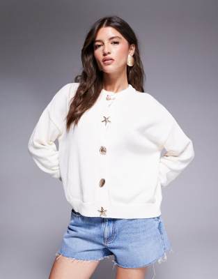 Asos Design Knit Cardigan With Gold Buttons