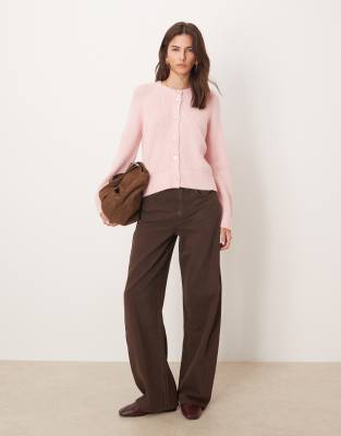 Asos Design Knit Cardigan With High Neck In Pink