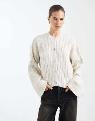 Asos Design Knit Cardigan With Mix And Match Buttons In White