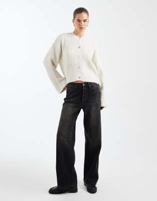 Asos Design Knit Cardigan With Mix And Match Buttons In White