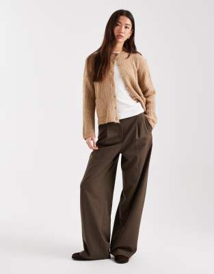 Asos Design Knit Cardigan With Patch Pockets In Neutral