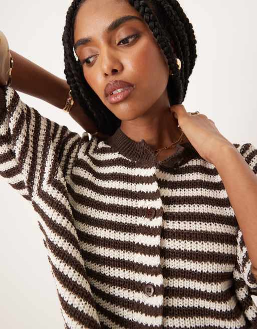 ASOS DESIGN knit cardigan with raglan sleeves in brown stripe