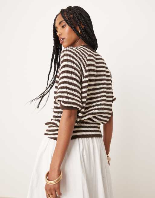 ASOS DESIGN knit cardigan with raglan sleeves in brown stripe