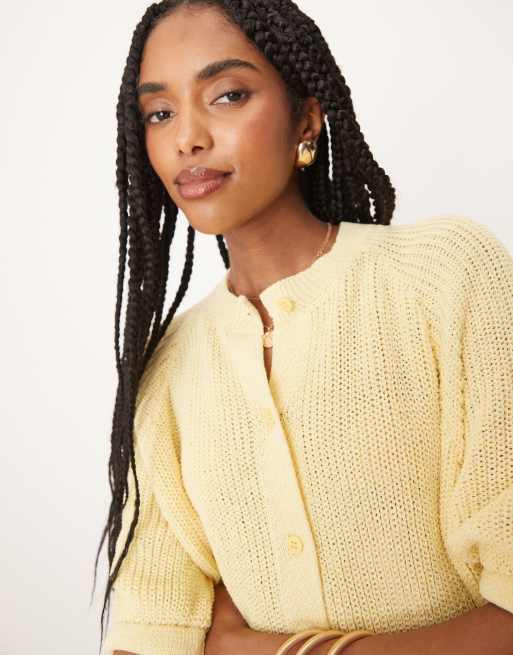 ASOS DESIGN knit cardigan with raglan sleeves in yellow