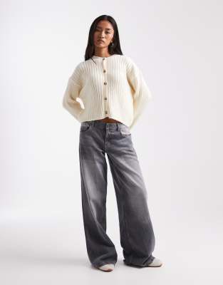 Asos Design Knit Cardigan With Rolled Cuffs In White