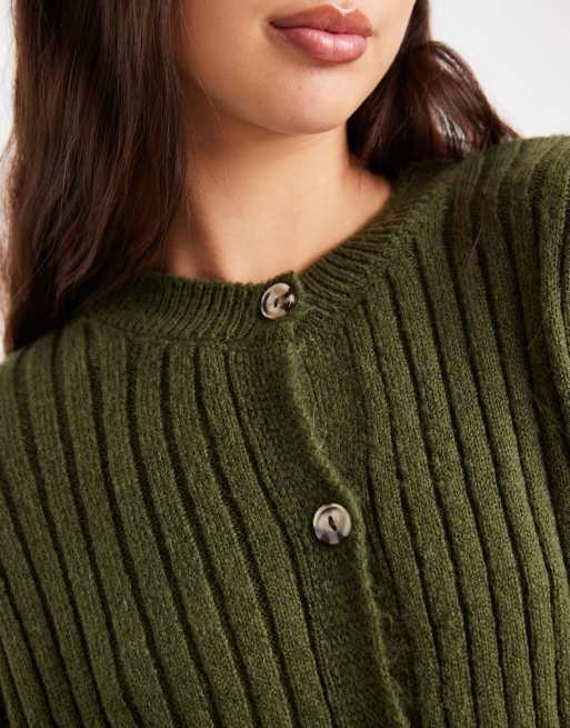 ASOS DESIGN knit cardigan with rolled cuffs in khaki green, 4 of 4