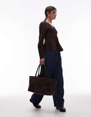 Asos Design Knit Cardigan With Sculpted Hem In Brown