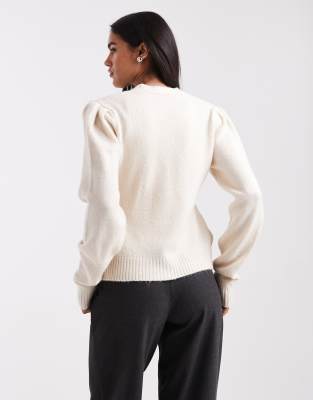 Asos Design Knit Cardigan With Structured Sleeves In White
