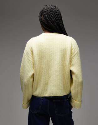 Asos Design Knit Cardigan With Turn Up Cuff With Wool In Yellow