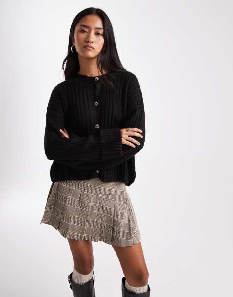 ASOS DESIGN knit cardigan with turned up cuffs in black - view 1