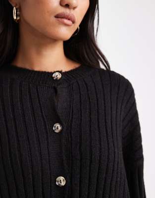 Asos Design Knit Cardigan With Turned Up Cuffs In Black